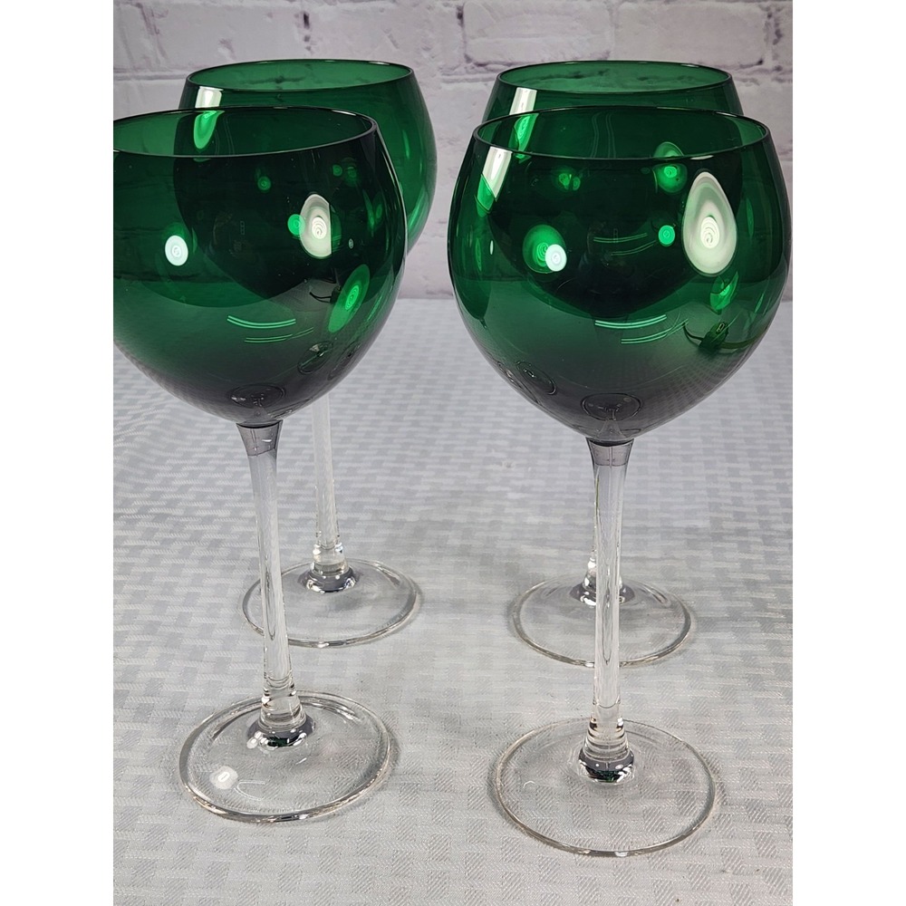 Lenox Emerald Green Balloon Wine Glasses Holiday Gems